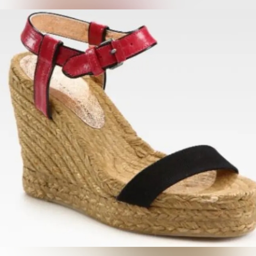 Marc By Marc Jacobs Colorblock Leather Raffia Wedge Sandals Heels Shoes EU41